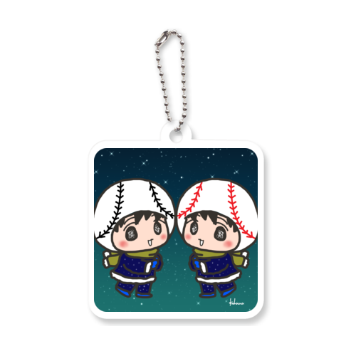 硬式球ちゃんと軟式球ちゃん アクリルキーホルダー 冬景色 アクリルキーホルダー　四角型 (6cm)