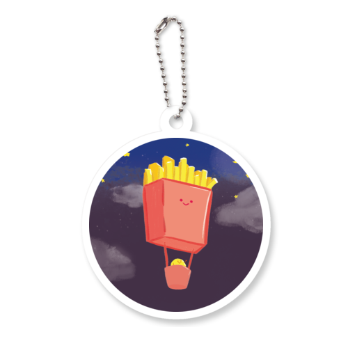 気球シリーズ「フライドポテト気球 feat おじゃが」 アクリルキーホルダー　丸型 (6cm)