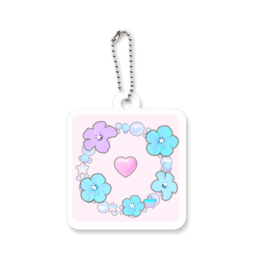 パステルハイビスカス/背景あり_Belle アクリルキーホルダー　四角型 (4cm)