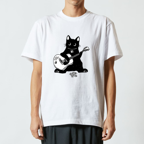 黒猫くん ギター type02 BK ハイクオリティーTシャツ