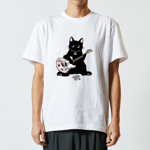 黒猫くん ギター type01 PK ハイクオリティーTシャツ