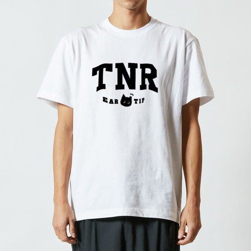 TNR活動 さくらねこ カレッジ風 BK ハイクオリティーTシャツ