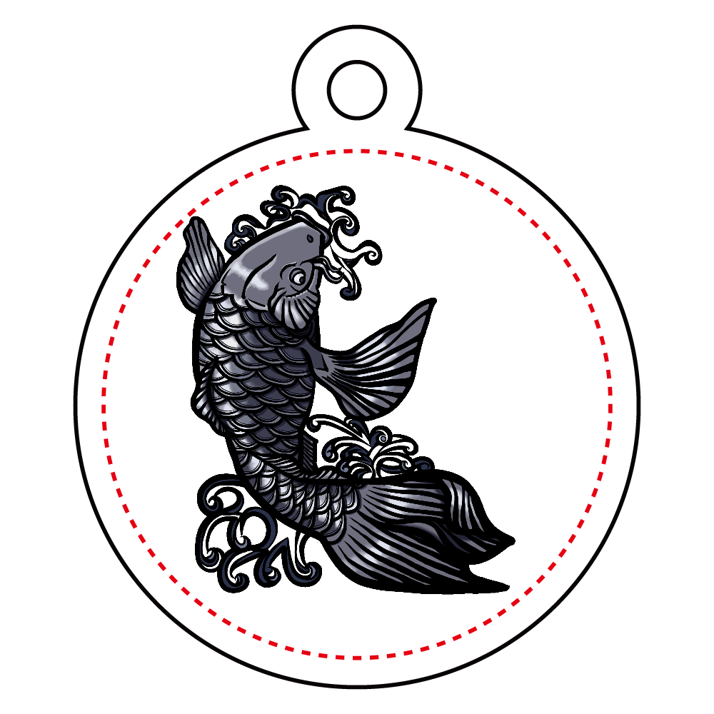 鯉の滝登り　黒 アクリルキーホルダー　丸型 (4cm)