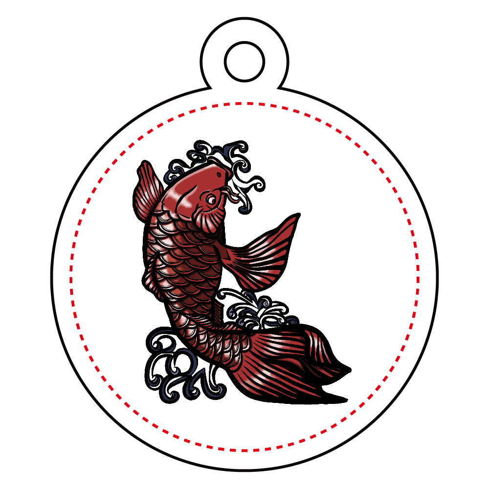 鯉の滝登り 赤 アクリルキーホルダー　丸型 (4cm)