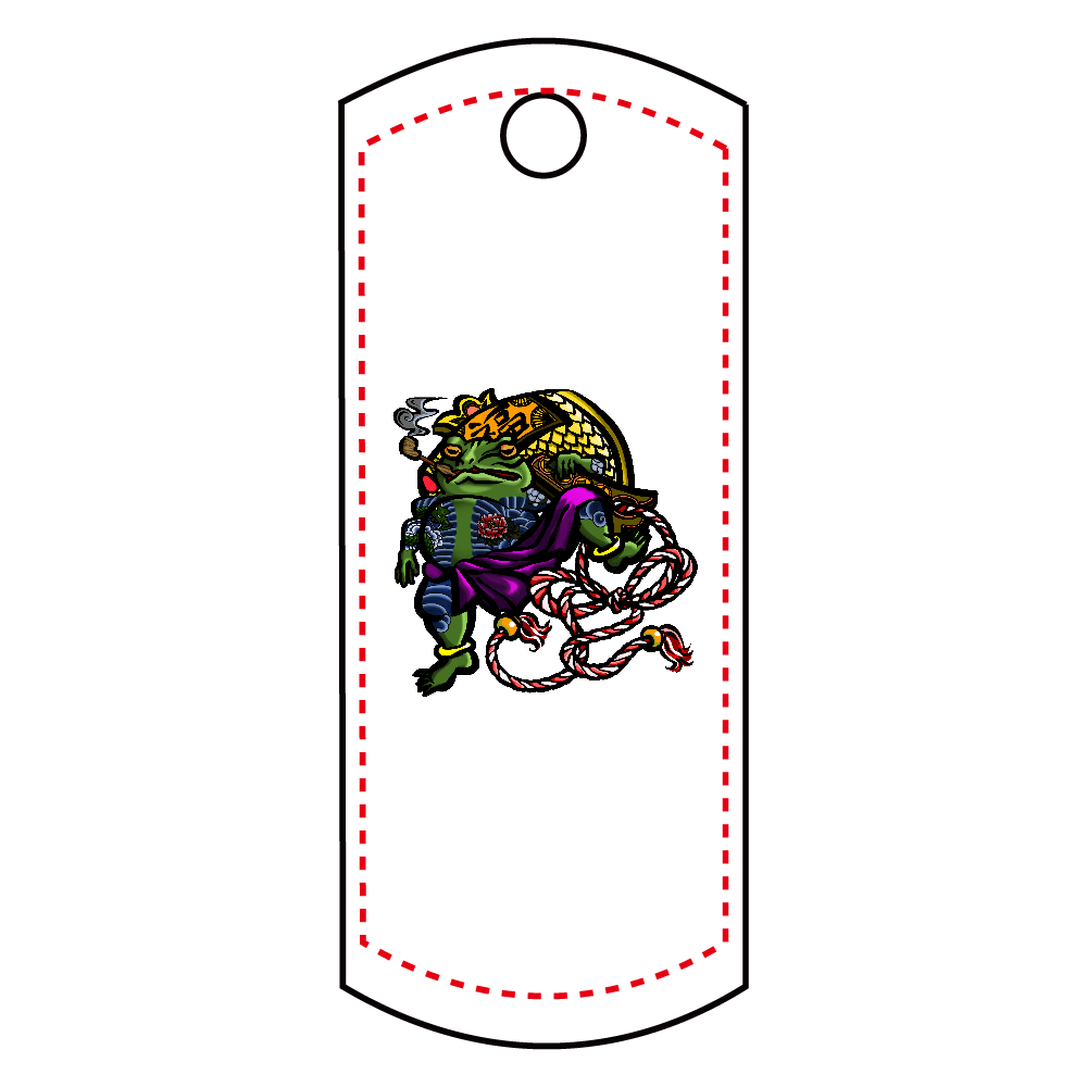 福を呼ぶ蛙と打ち出の小づち　彩色仕様 アクリルキーホルダー　タグ型 (4cm)