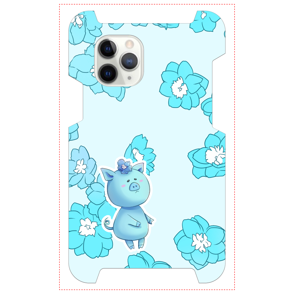 水色のデルフィニウムとブタさんのスマホケースの商品購入ページ オリジナルプリントグッズ販売のオリラボマーケット