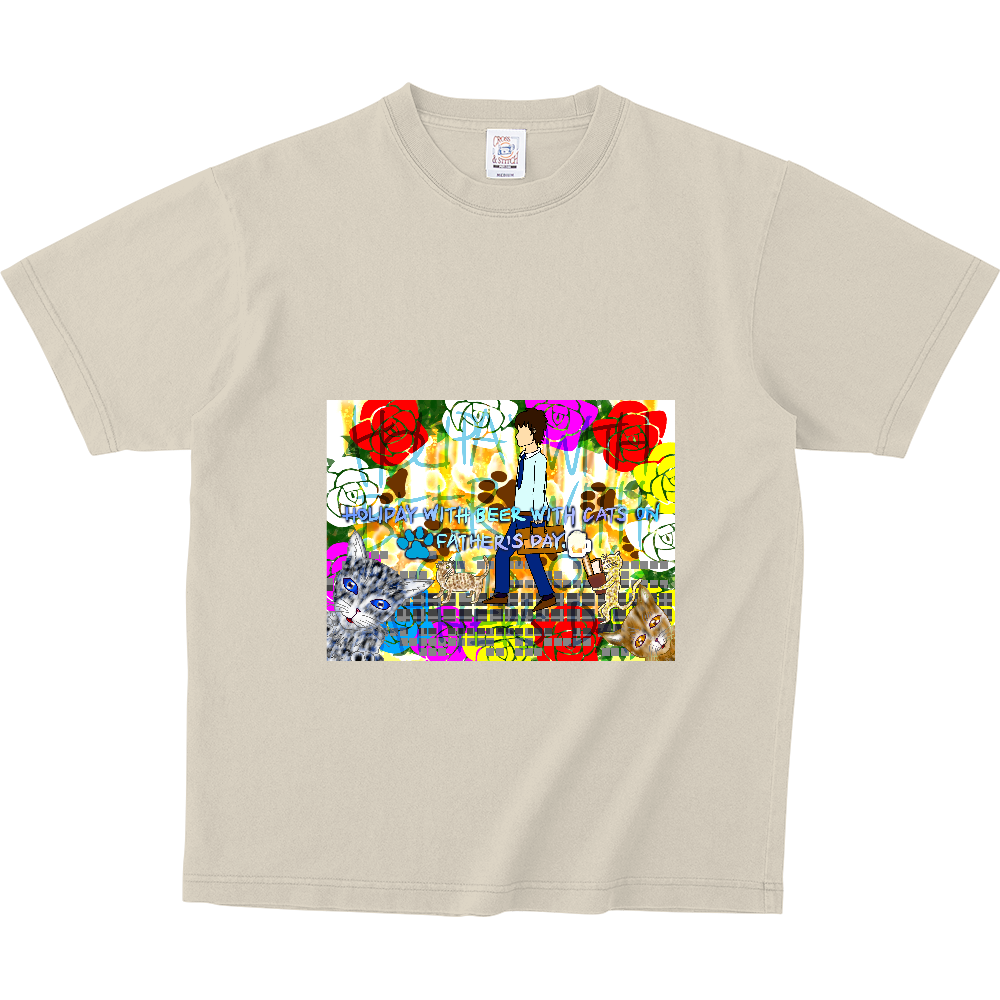 HOLIPAY WITH BEER WITH CATS ON FATHER‘S DAY.（父の日に猫達と一緒にビールで休日。） ピグメントＴシャツ