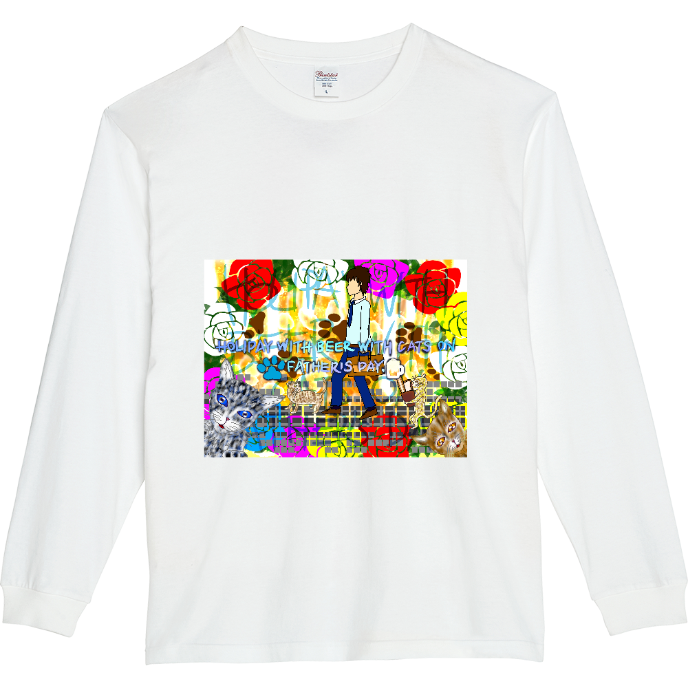 HOLIPAY WITH BEER WITH CATS ON FATHER‘S DAY.（父の日に猫達と一緒にビールで休日。） ５.６オンスヘビーウェイトLS-Tシャツ（リブ付き）