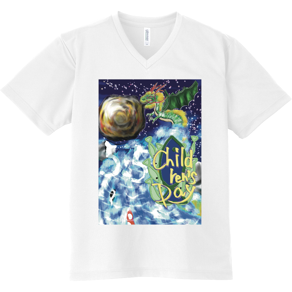 鯉の滝登り ～こどもの日～ ORILAB.Version ドライVネックTシャツ