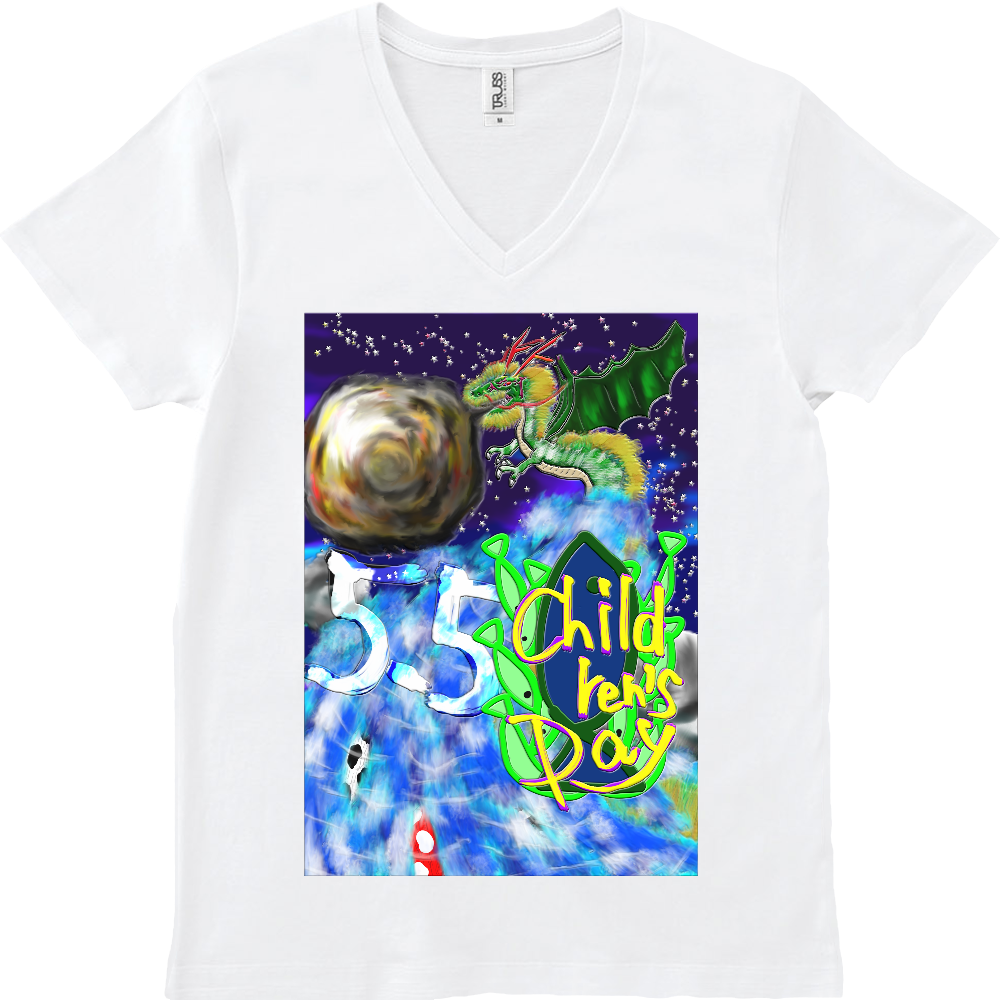 鯉の滝登り ～こどもの日～ ORILAB.Version スリムフィット VネックTシャツ