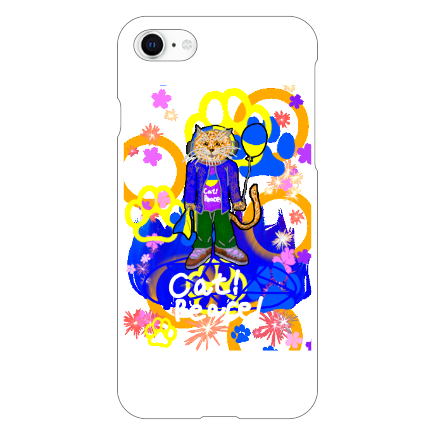 Cat! Peace!(猫!平和!)〜皆も平和ニャァー‼︎　ORILAB.Version iPhoneSE2/SE3 (第2世代・第3世代) (白)