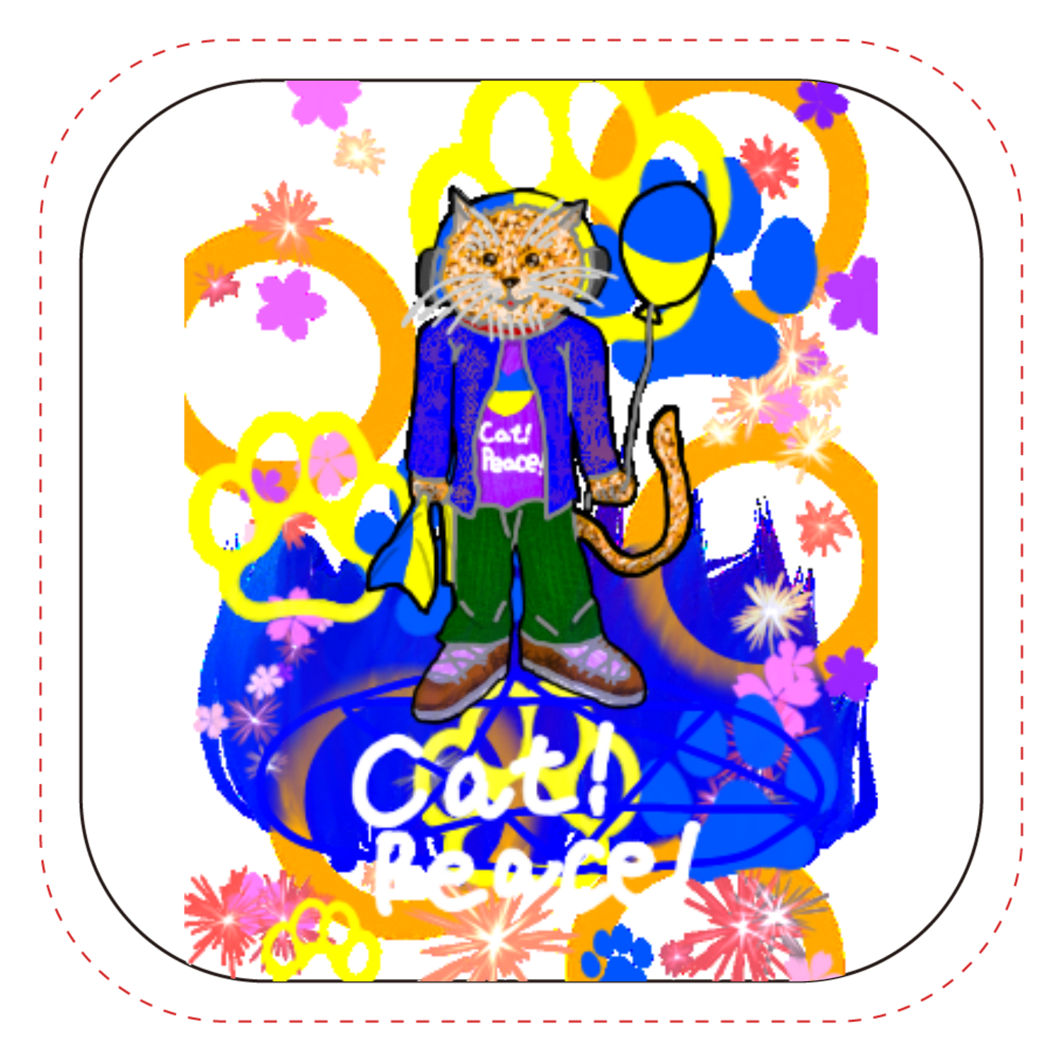 Cat! Peace!(猫!平和!)〜皆も平和ニャァー‼︎　ORILAB.Version ワイヤレス充電器スクエア５Ｗ