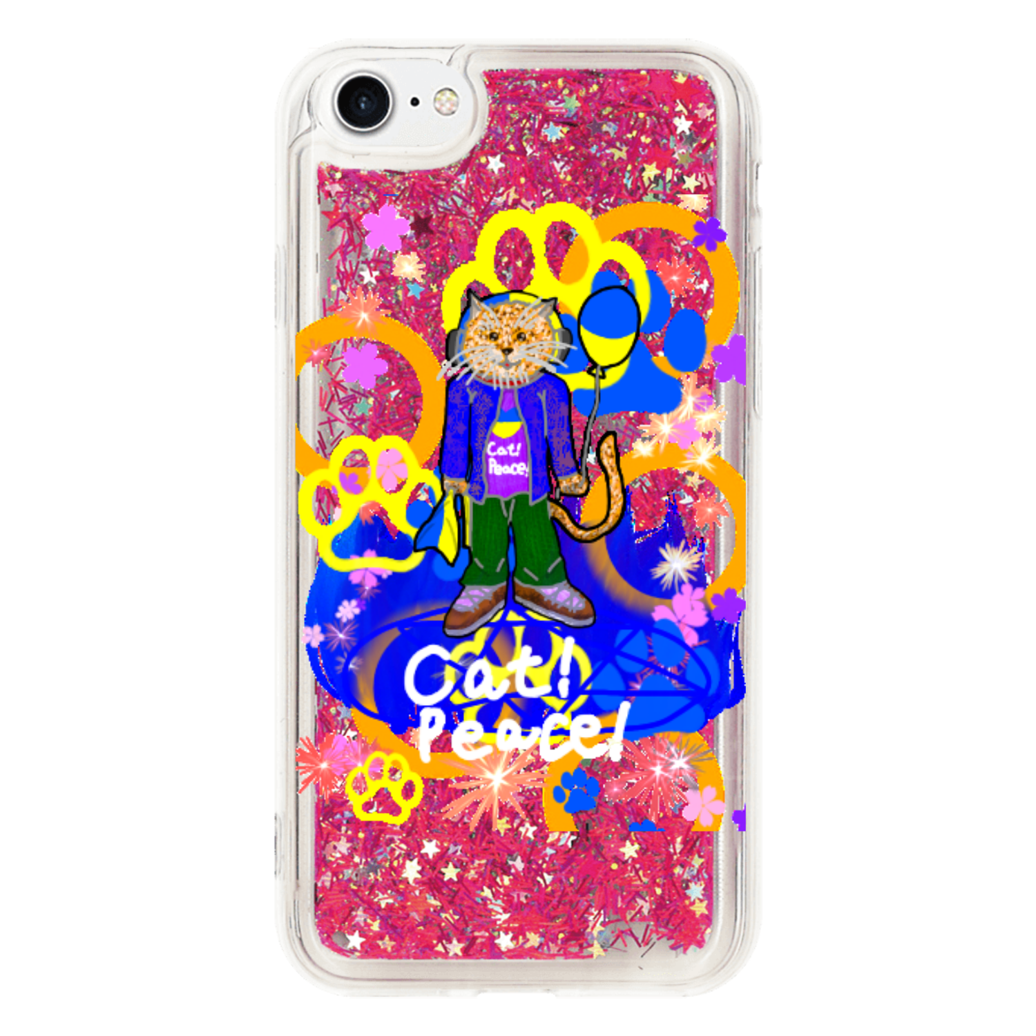 Cat! Peace!(猫!平和!)〜皆も平和ニャァー‼︎　ORILAB.Version iPhoneSE2/SE3 グリッターケース