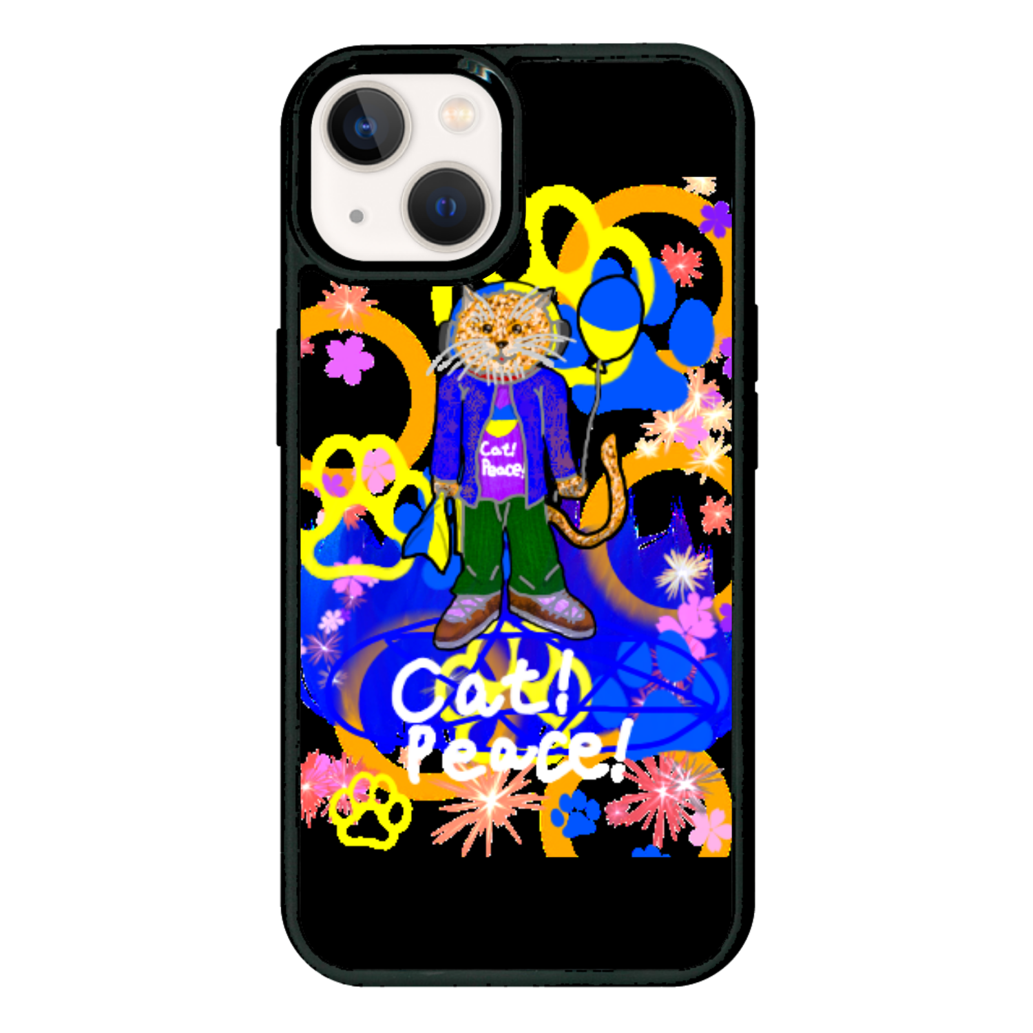 Cat! Peace!(猫!平和!)〜皆も平和ニャァー‼︎　ORILAB.Version iPhone 13 プリントパネルラバーケース