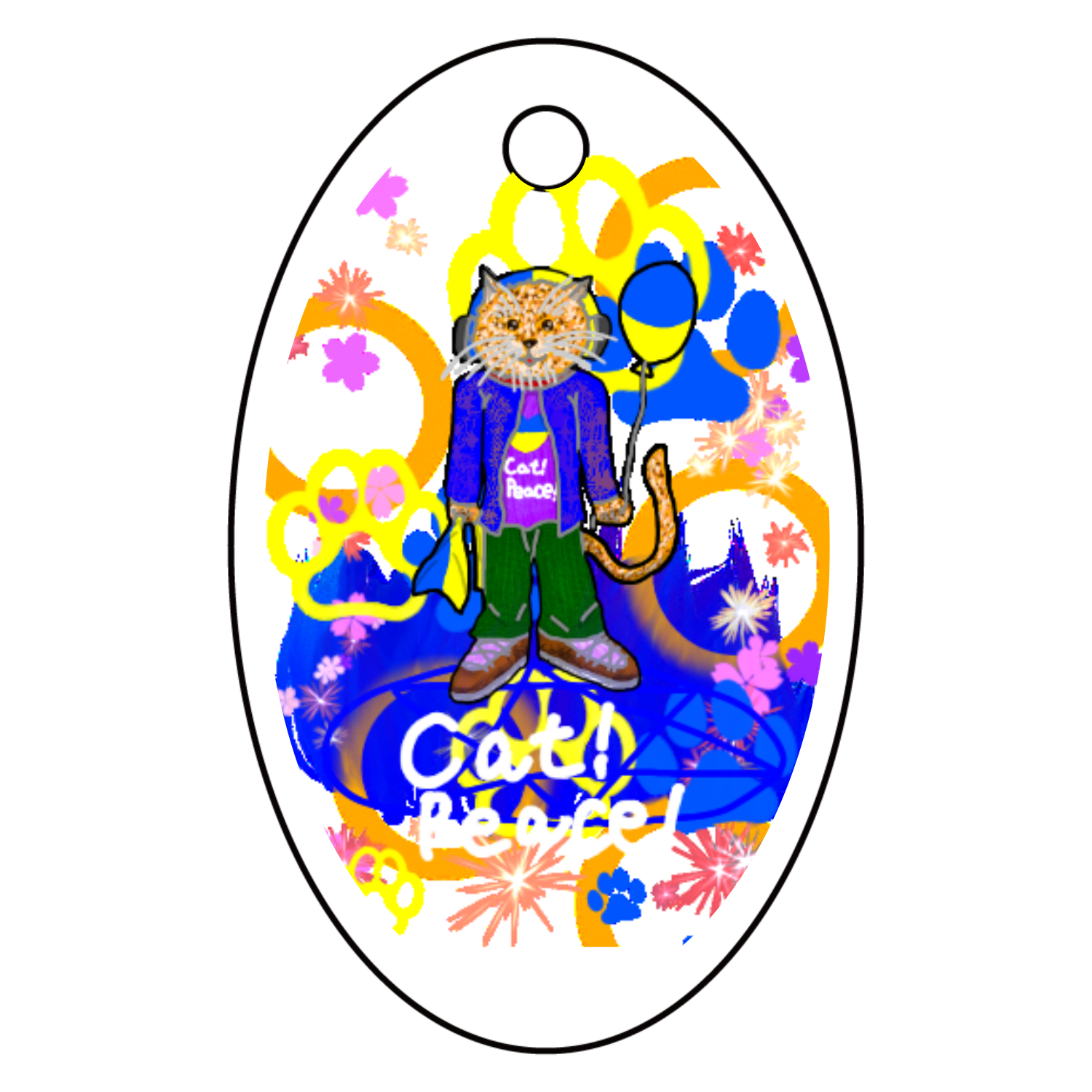 Cat! Peace!(猫!平和!)〜皆も平和ニャァー‼︎　ORILAB.Version アクリルキーホルダー　楕円型 (4cm)