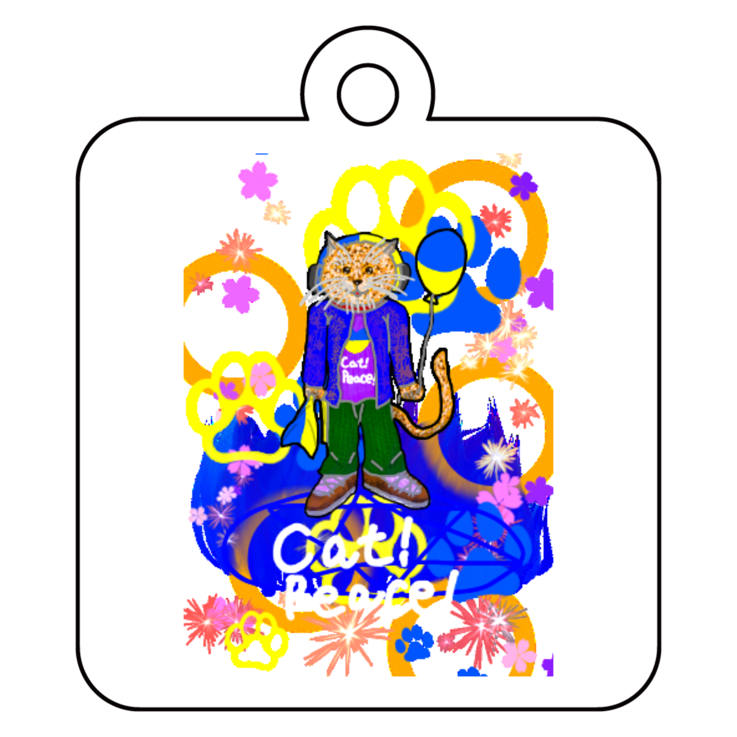 Cat! Peace!(猫!平和!)〜皆も平和ニャァー‼︎　ORILAB.Version アクリルキーホルダー　四角型 (4cm)