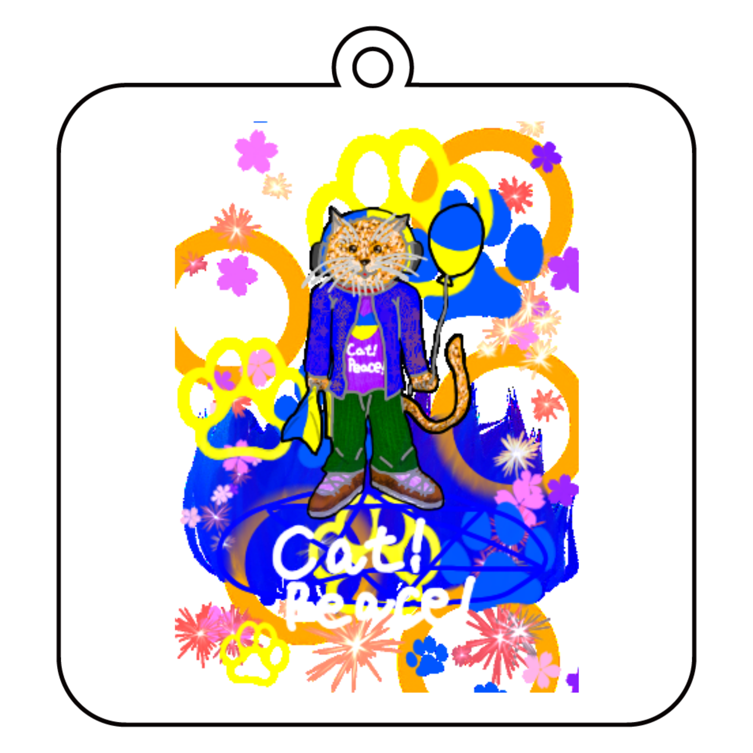 Cat! Peace!(猫!平和!)〜皆も平和ニャァー‼︎　ORILAB.Version アクリルキーホルダー　四角型 (10cm)