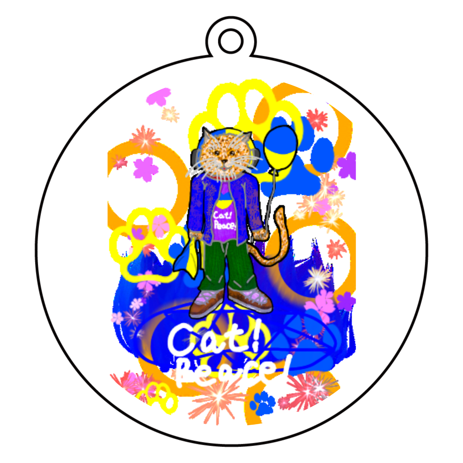 Cat! Peace!(猫!平和!)〜皆も平和ニャァー‼︎　ORILAB.Version アクリルキーホルダー　丸型 (10cm)