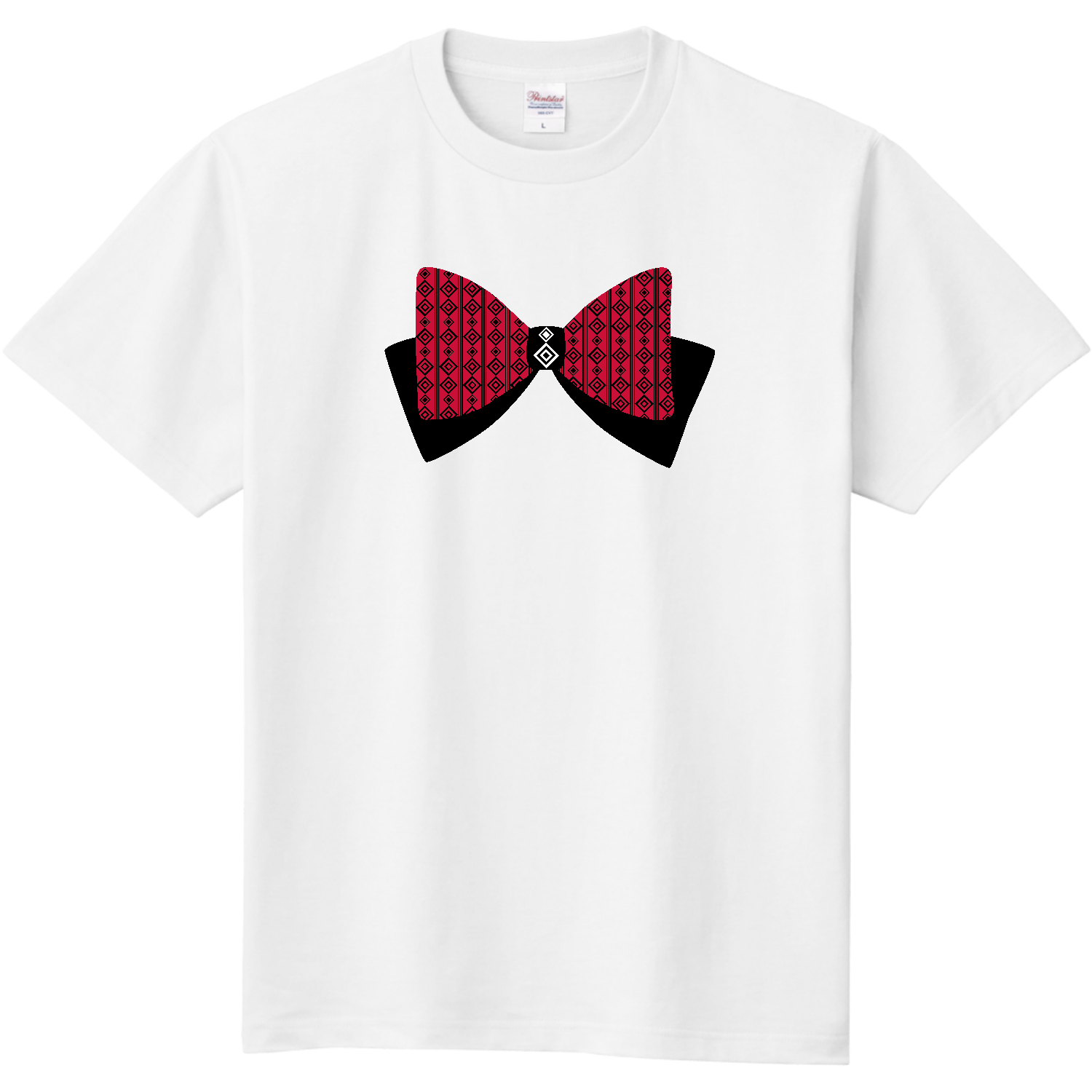 Tシャツ　和モダン柄　釘抜繋ぎ風リボン　甘辛紅色 定番Ｔシャツ