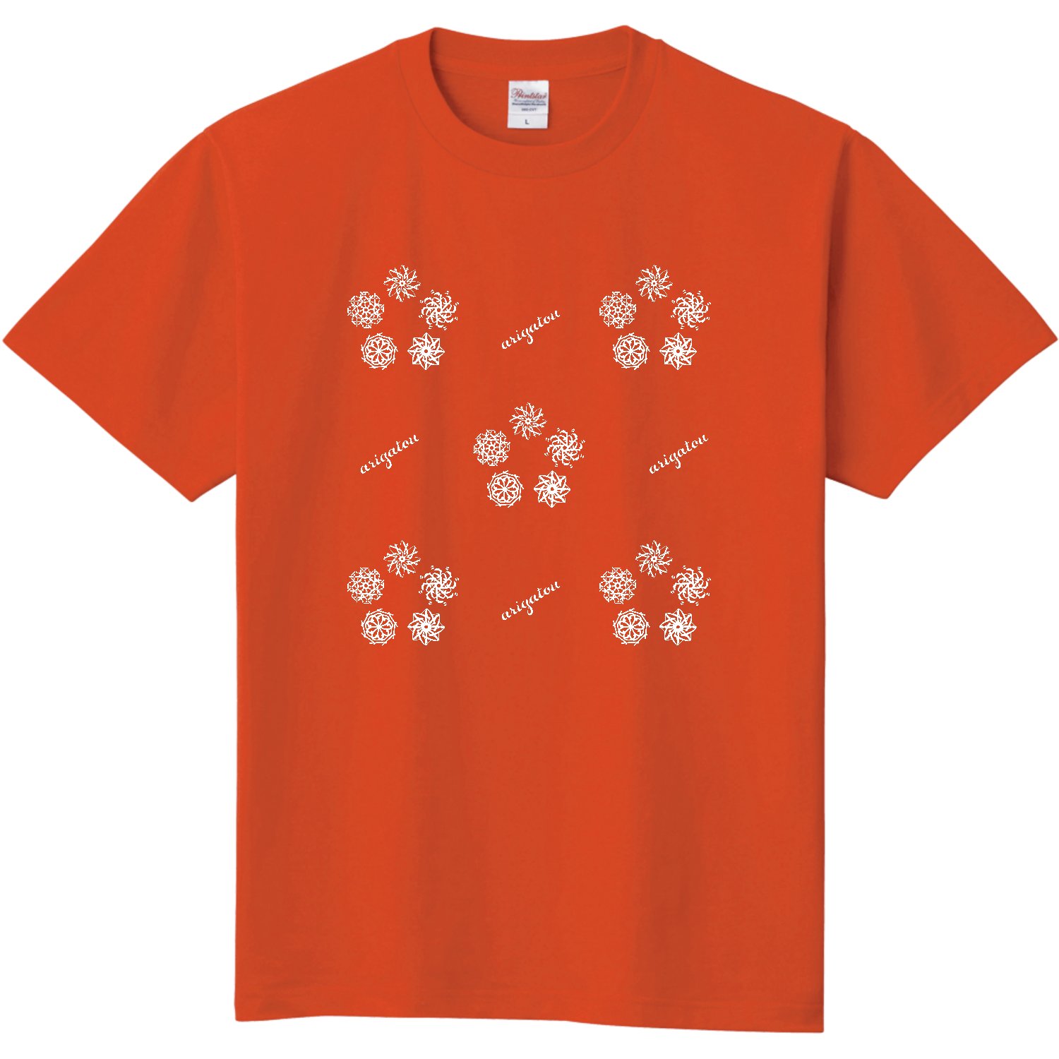 Tシャツ　「あ　り　が　と　う」ノハナ　５輪　白 定番Ｔシャツ