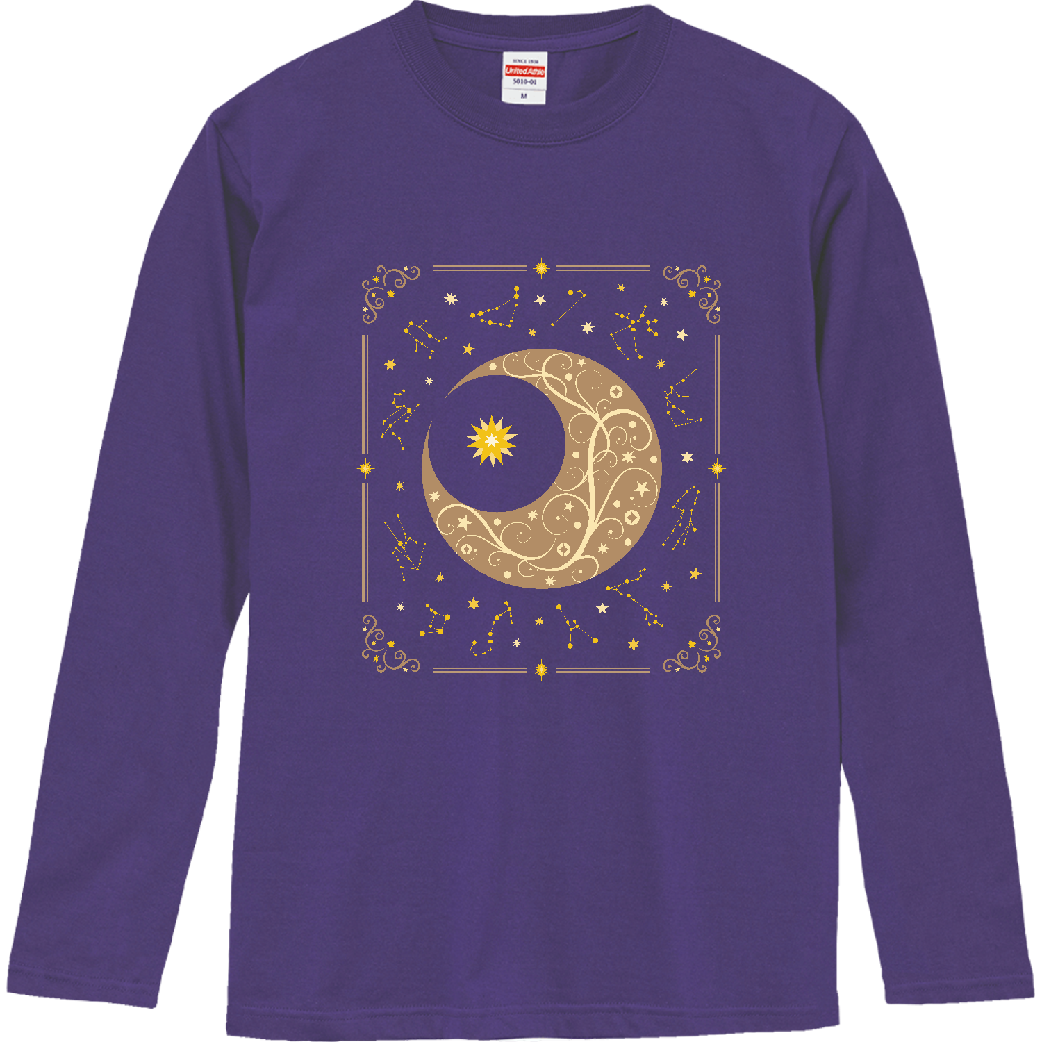 ロングTシャツ　オリエンタル風　月とななつ星　１２星座図・タテ ロングスリーブTシャツ