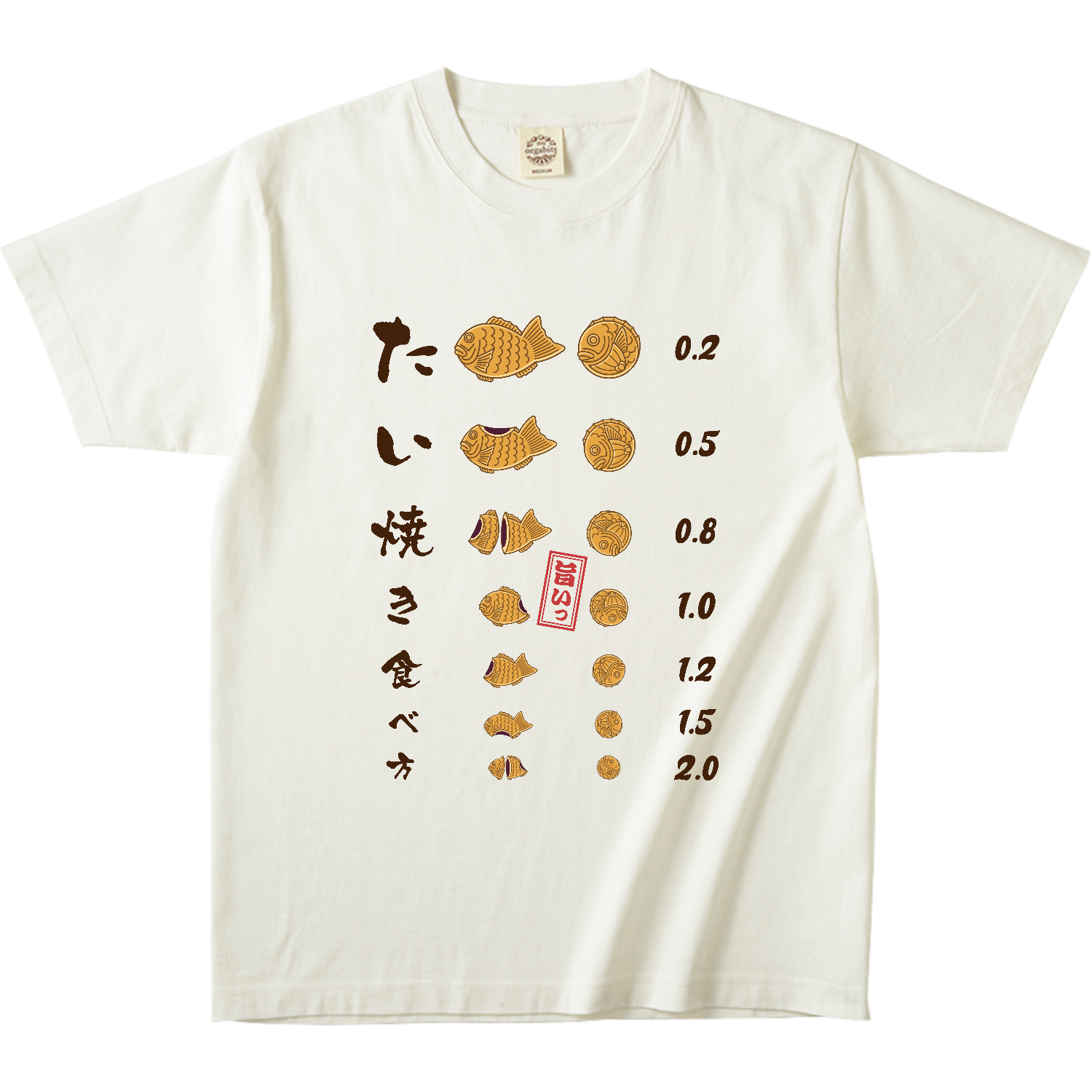  たい焼き食べ方【視力検査表パロディ】 オーガニックコットンTシャツ