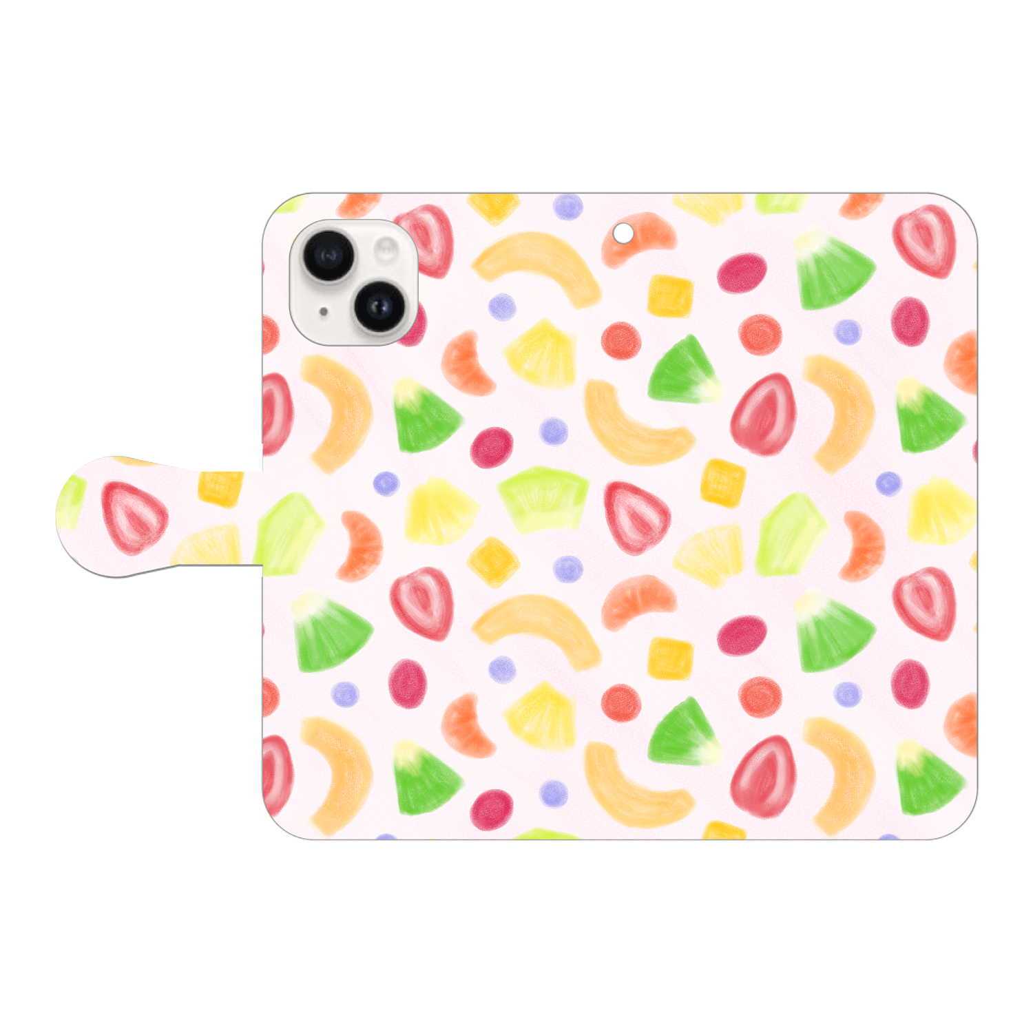 ラッキーフルーツ（ピンク） iPhone15 手帳型スマホケース
