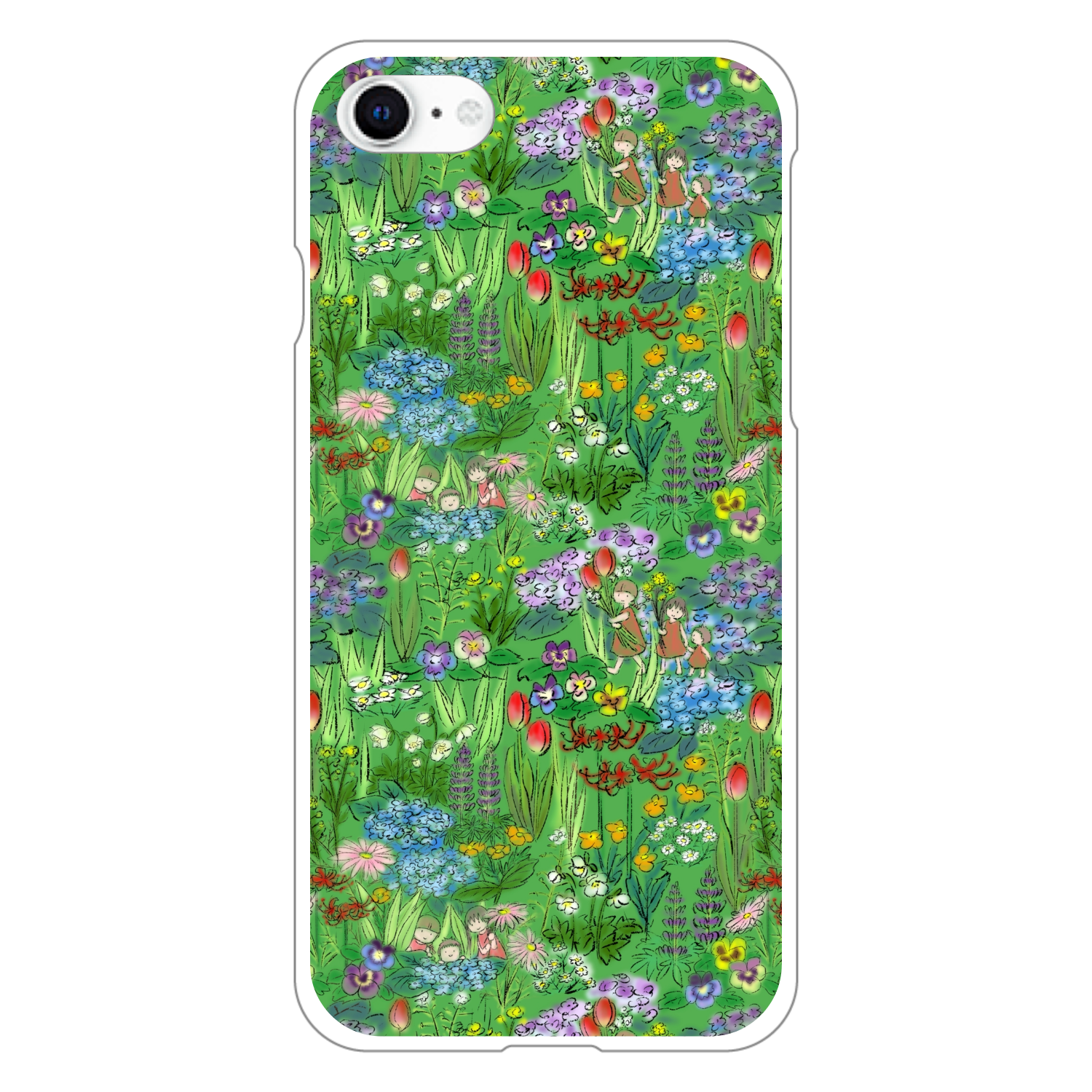 花畑(green)/iPhone用クリアケース iPhoneSE2/SE3 (第2世代・第3世代) (透明）
