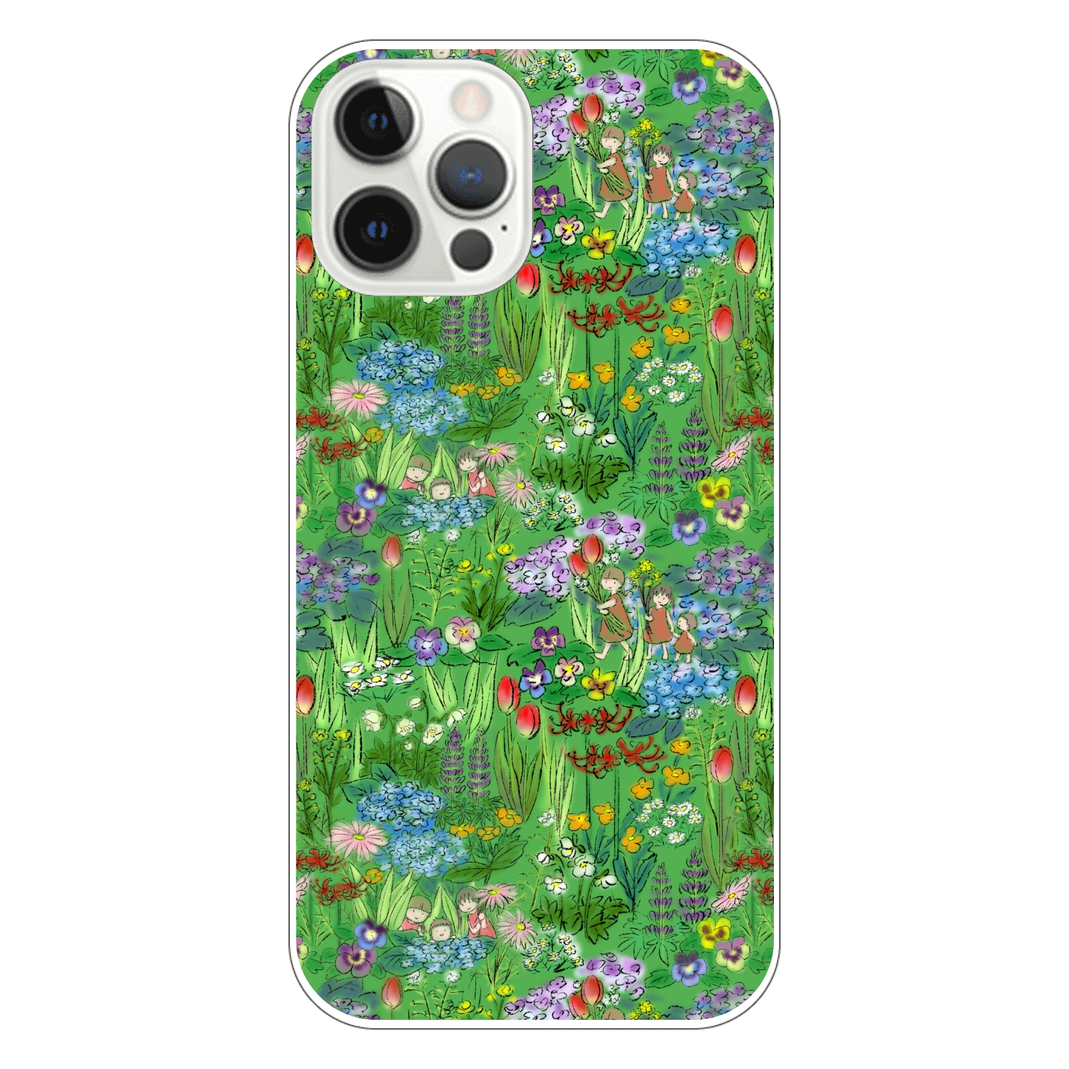 花畑(green)/iPhone用クリアケース iPhone12 Pro(透明）