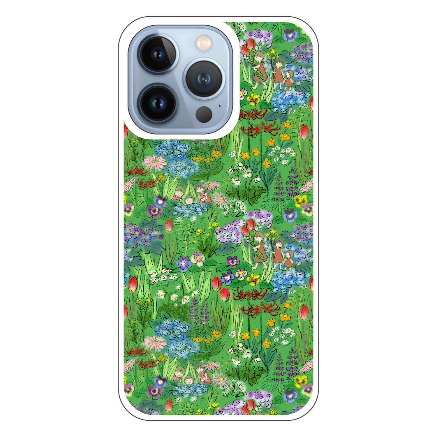 花畑(green)/iPhone用クリアケース iPhone13 Pro (透明) 