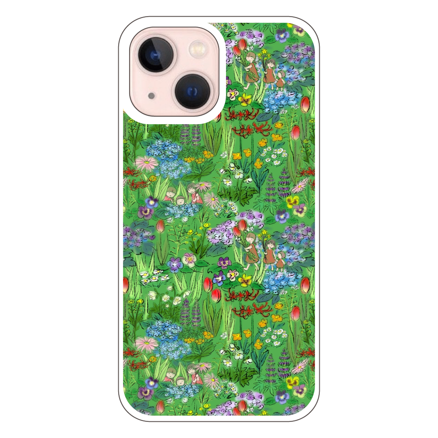 花畑(green)/iPhone用クリアケース iPhone13 mini (透明) 