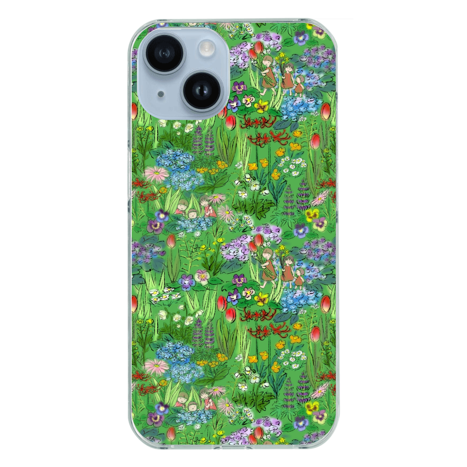花畑(green)/iPhone用クリアケース iPhone14 (透明)