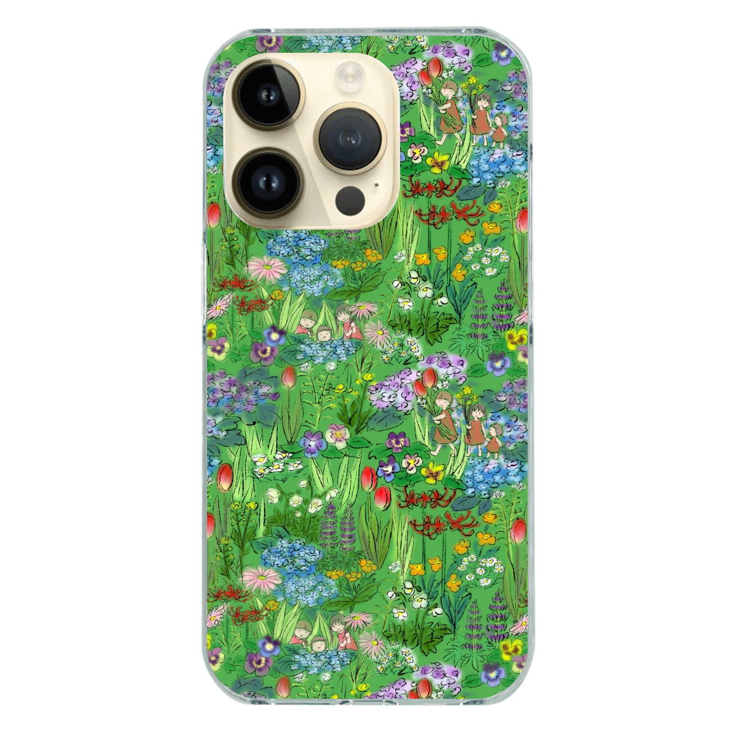 花畑(green)/iPhone用クリアケース iPhone14 Pro (透明) 