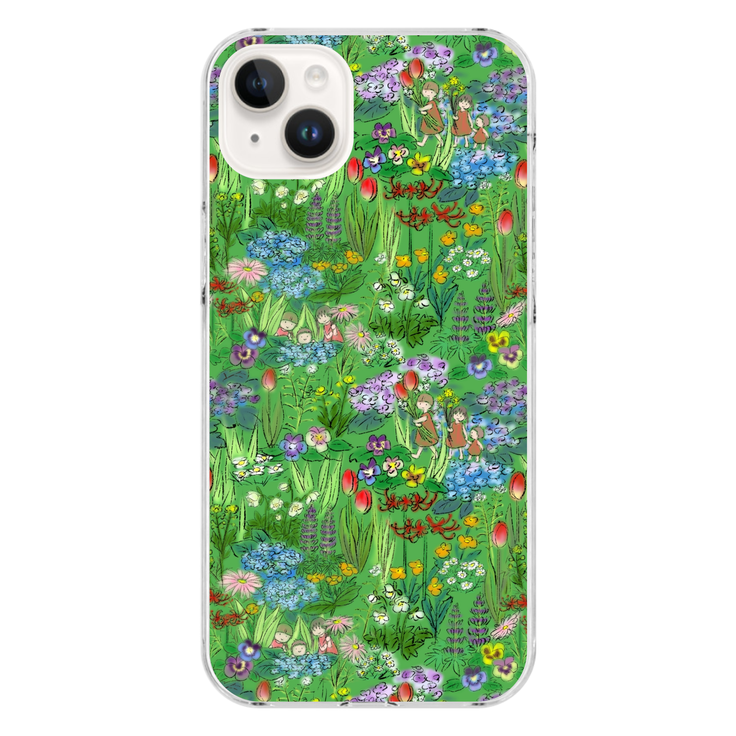 花畑(green)/iPhone用クリアケース iPhone14 Plus (透明)