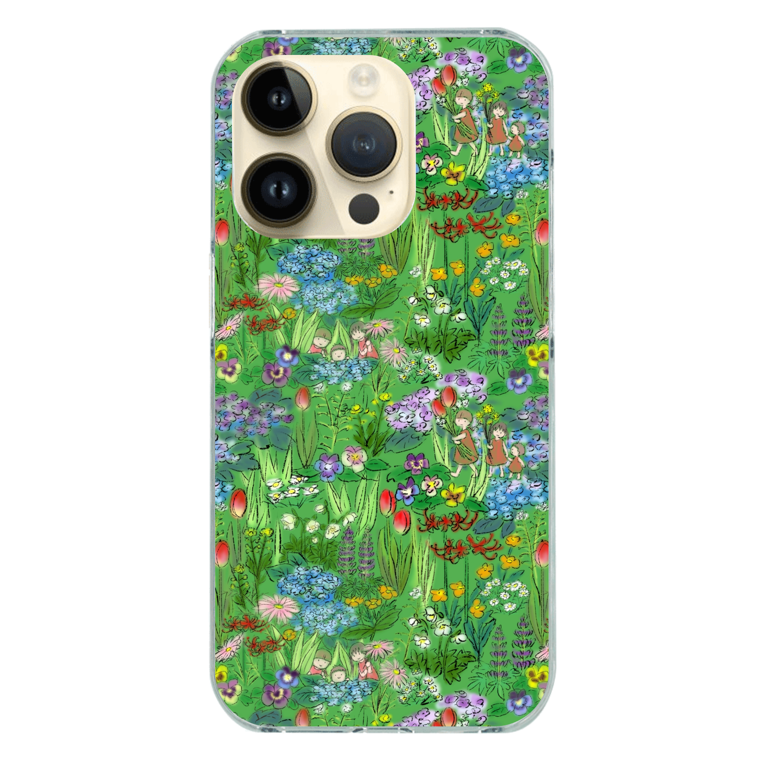 花畑(green)/iPhoneクリアケース iPhone14 Pro (透明) 