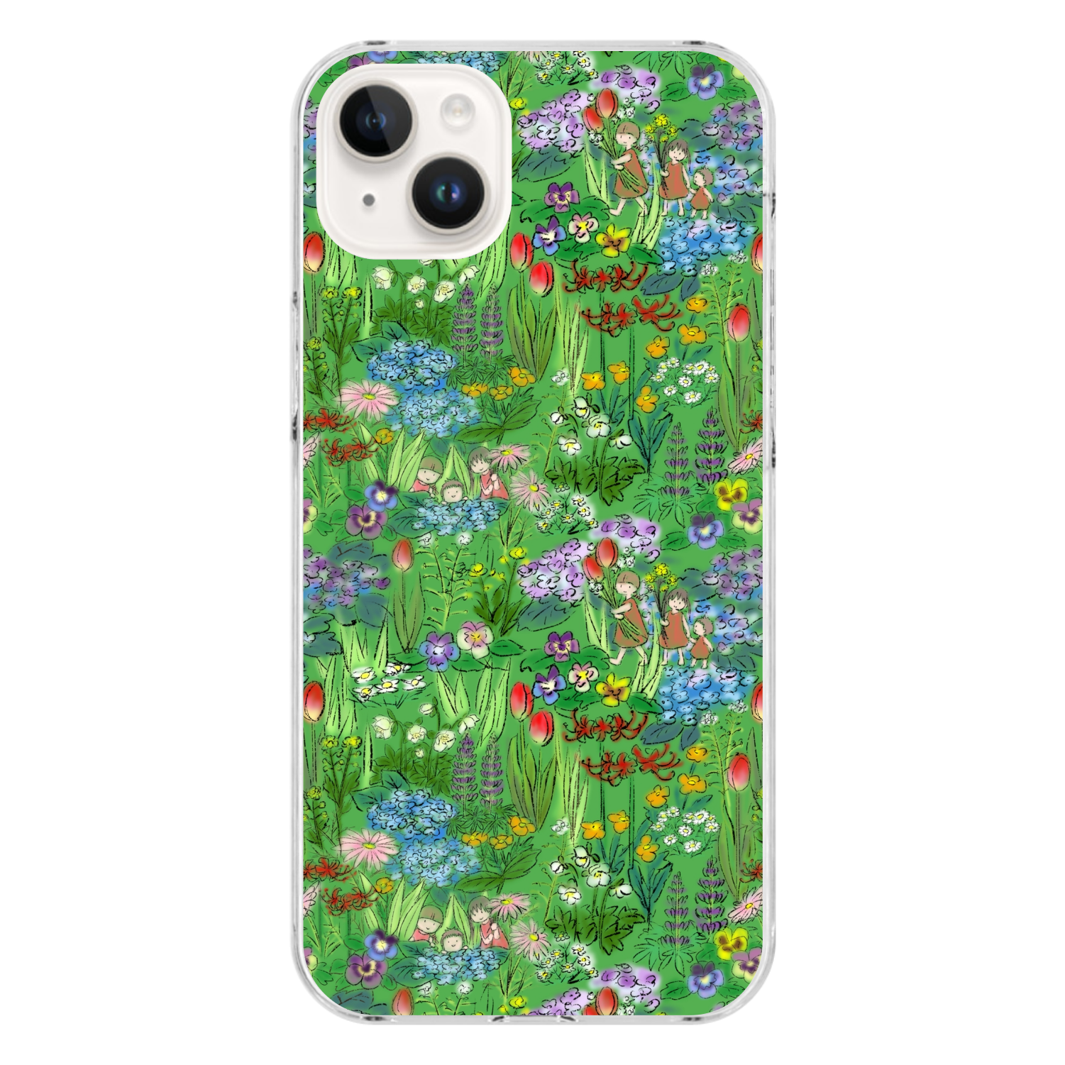 花畑(green)/iPhoneクリアケース iPhone14 Plus (透明)