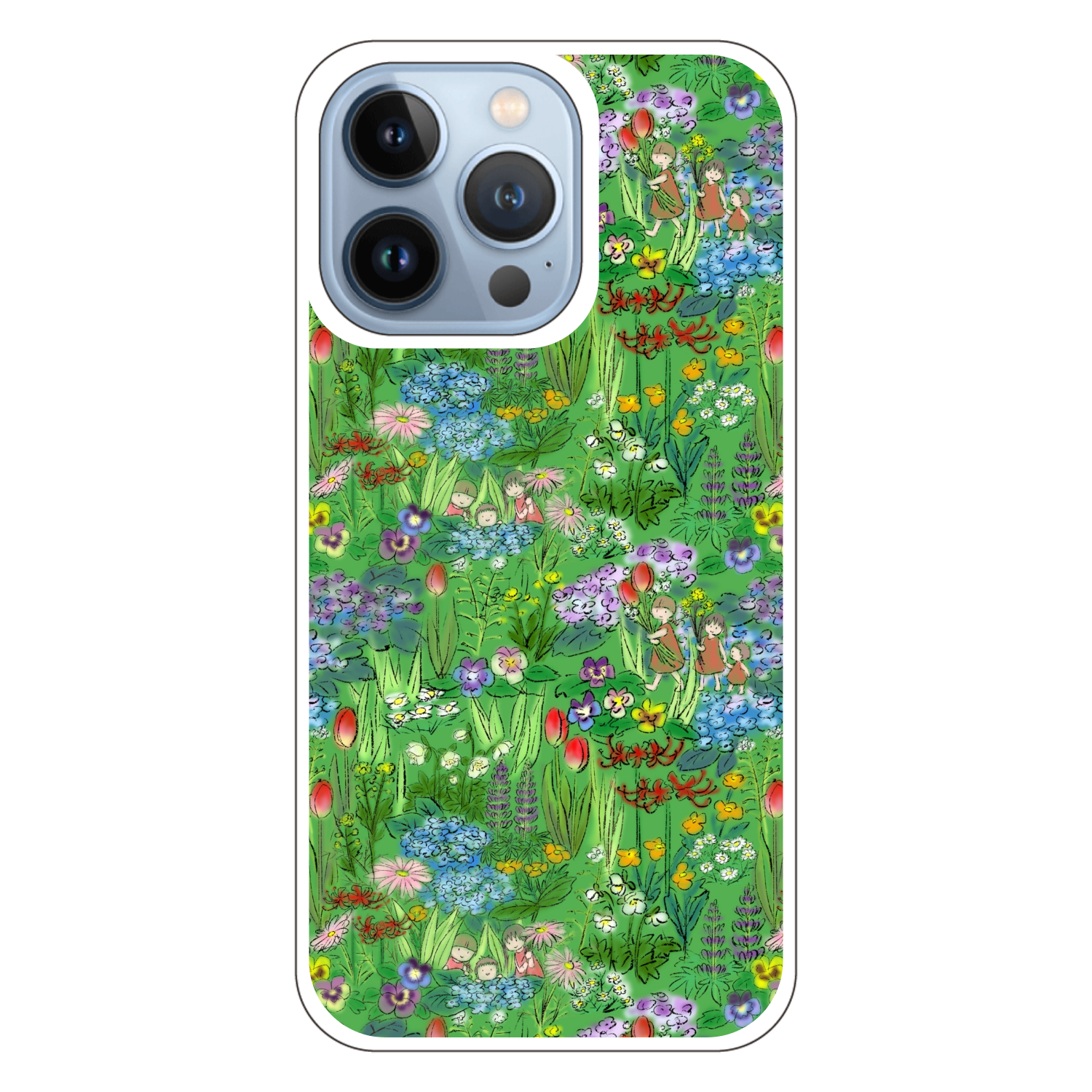 花畑(green)/iPhoneクリアケース iPhone13 Pro (透明) 