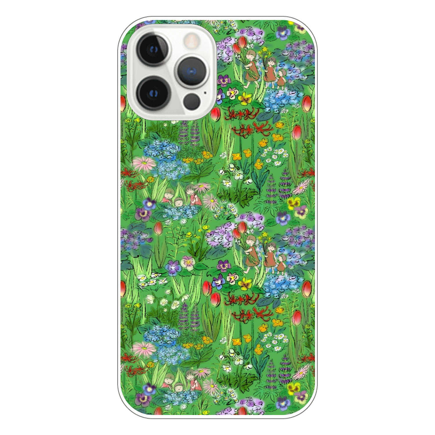 花畑(green)/iPhoneクリアケース iPhone12 Pro(透明）