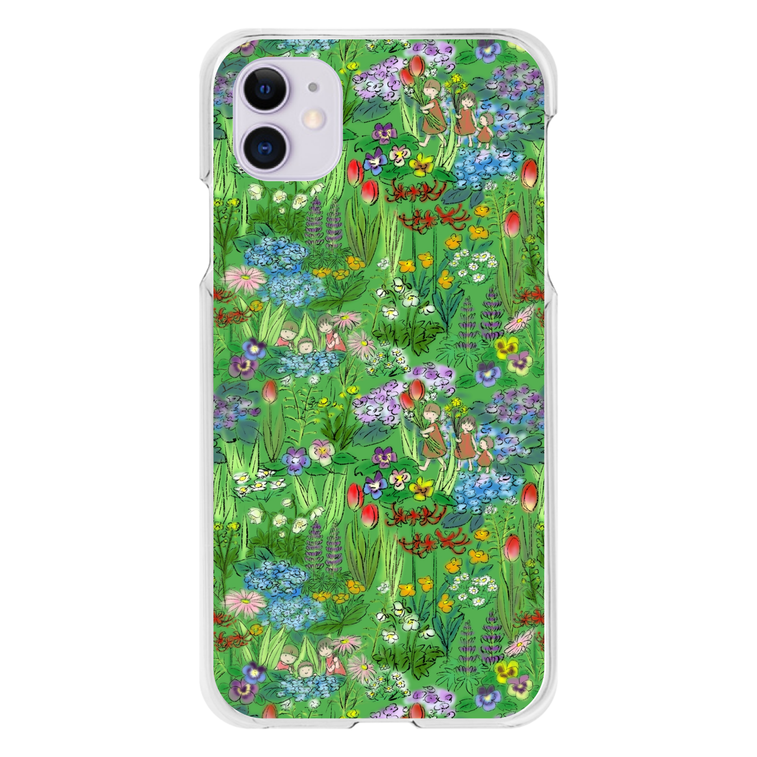花畑(green)/iPhoneクリアケース iPhone11(透明）