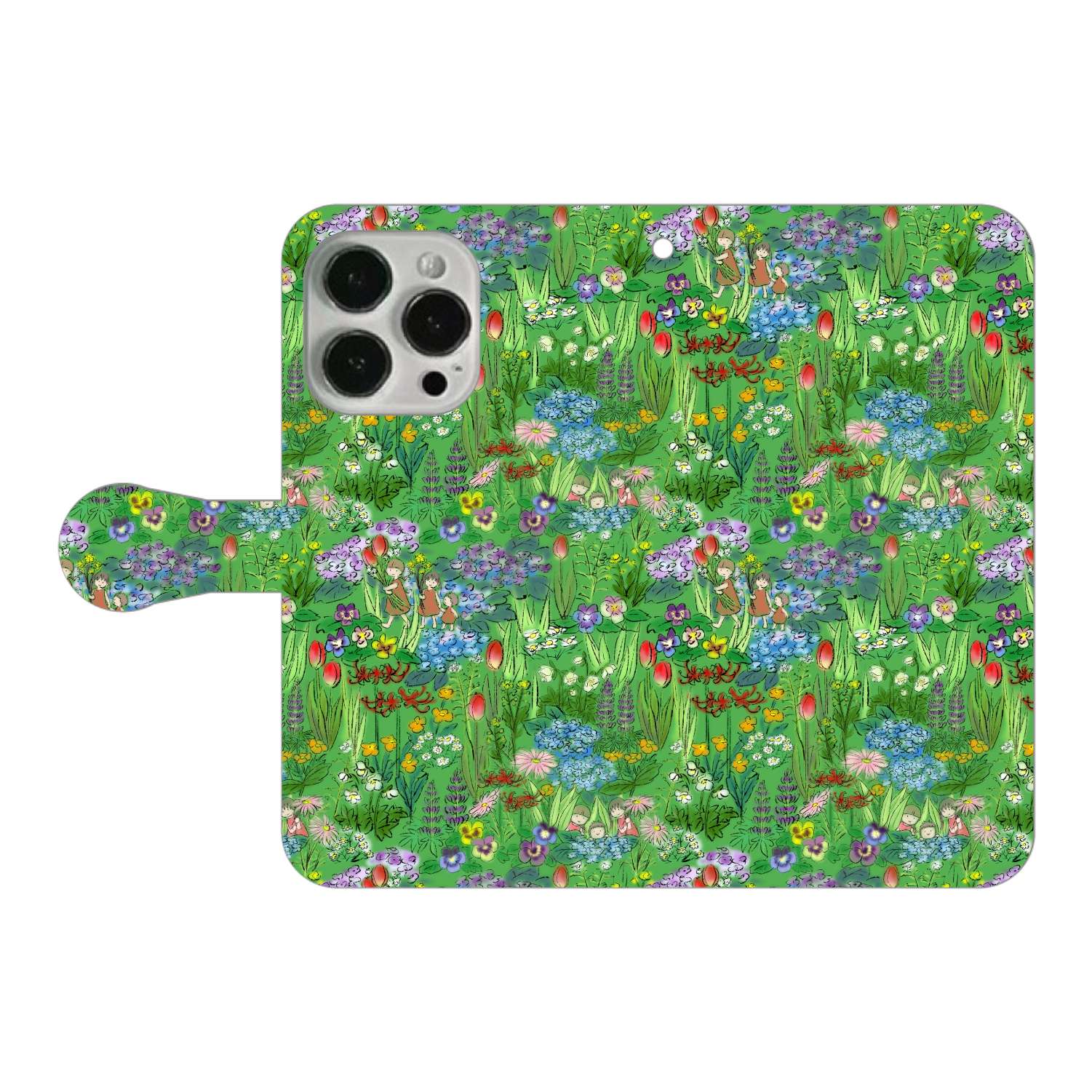 花畑(green)/iPhone手帳型ケース iPhone14 Pro 手帳型スマホケース