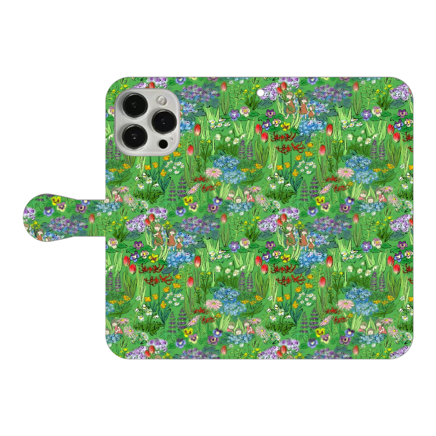 花畑(green)/iPhone手帳型ケースiPhone14 Pro Max 手帳型スマホケース