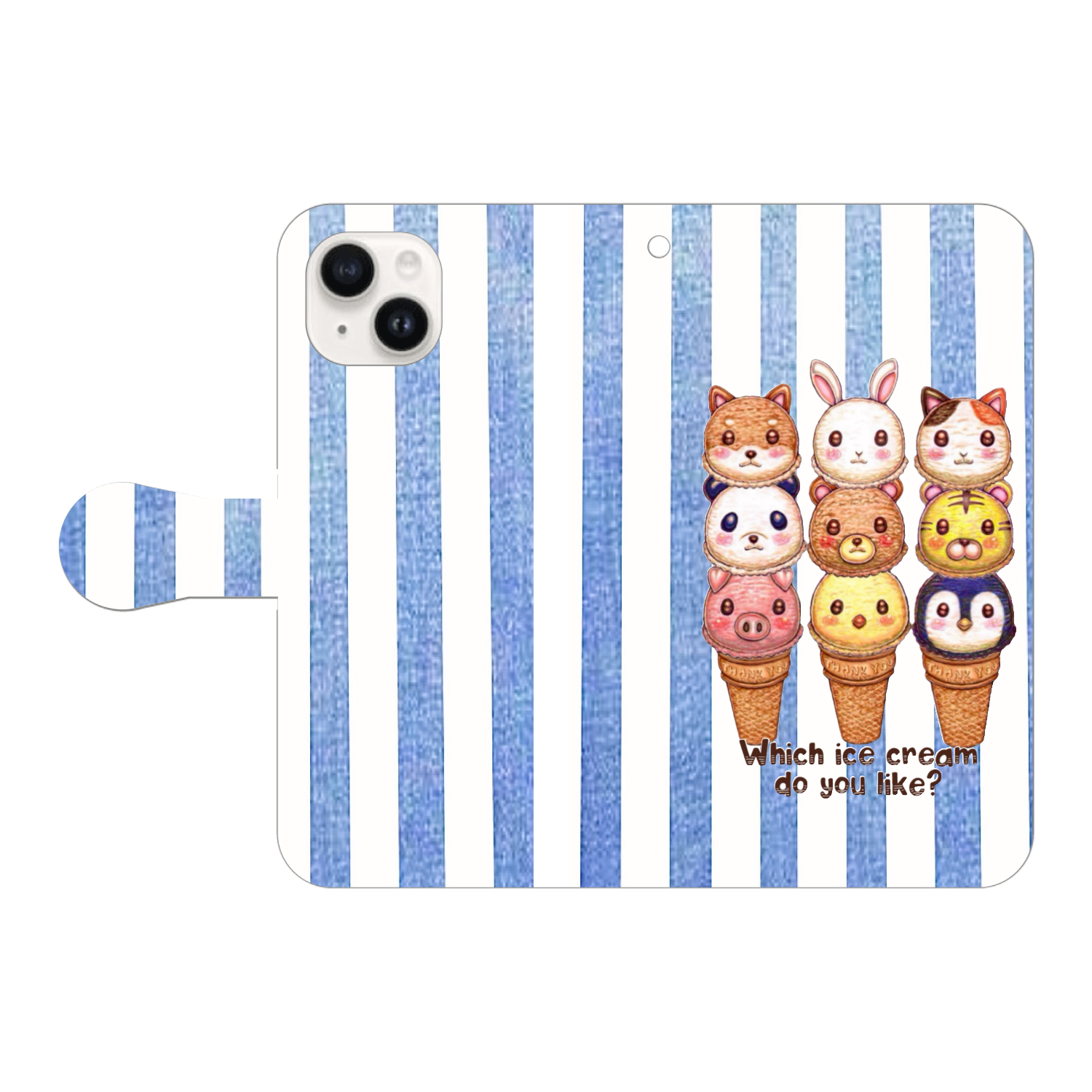 動物アイスクリーム iPhone15 手帳型スマホケース