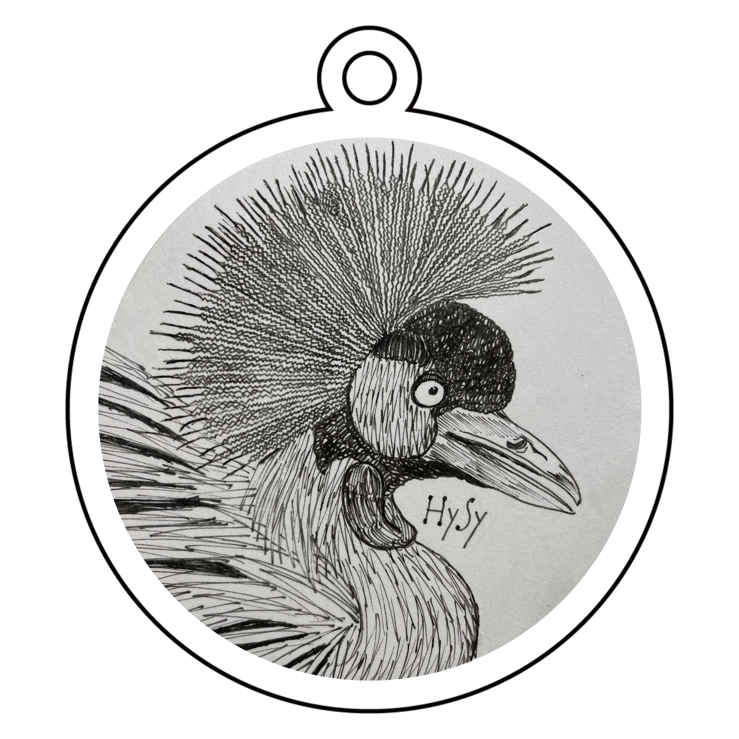 鳥さんキーホルダー（カンムリヅル）アクリルキーホルダー　丸型 (6cm)1
