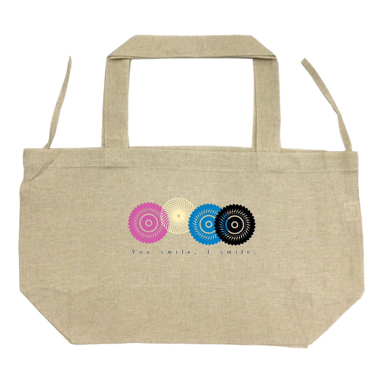 フラワースタンプ コットンリネンひも付たっぷりトート