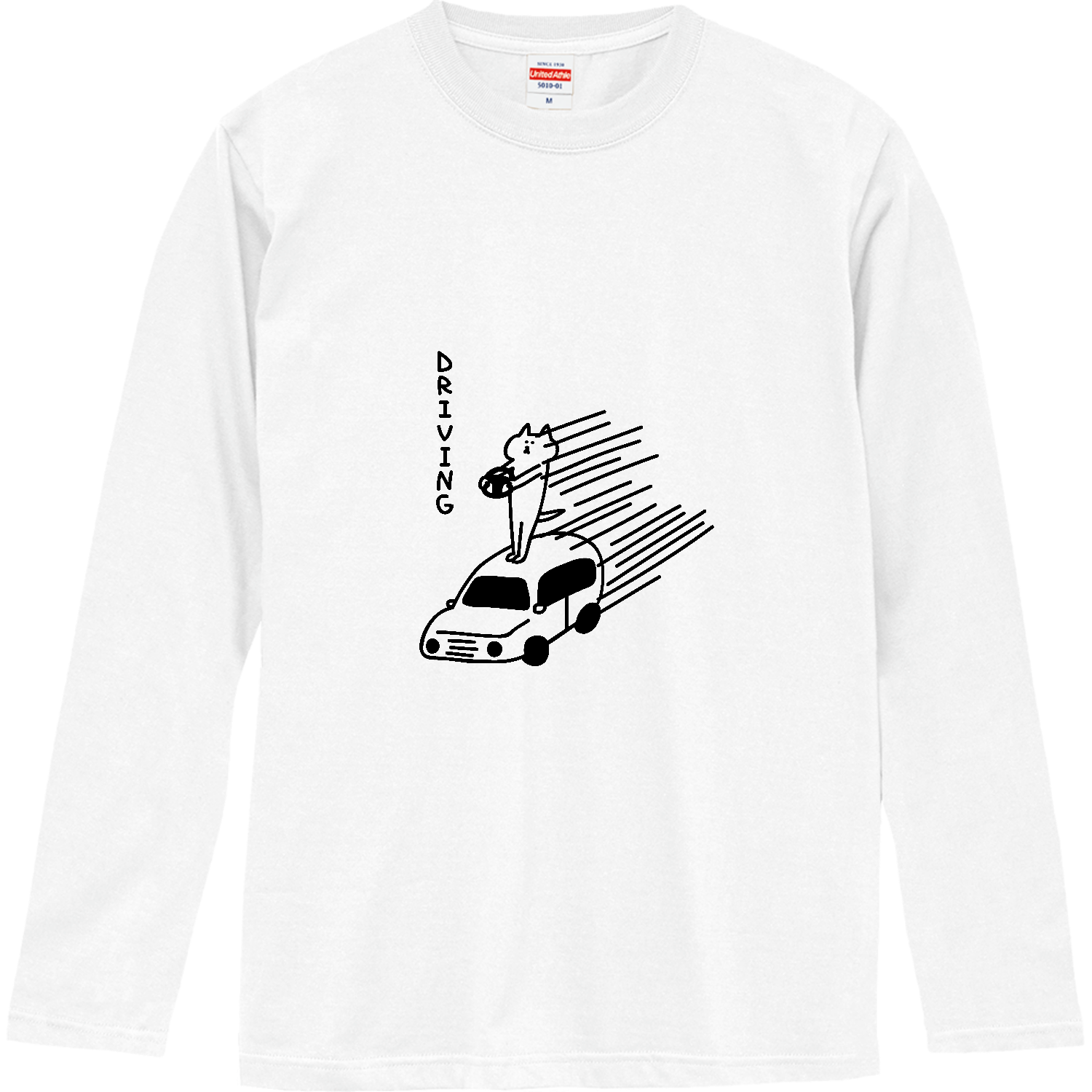 車の上で運転するネコ ロングスリーブTシャツ