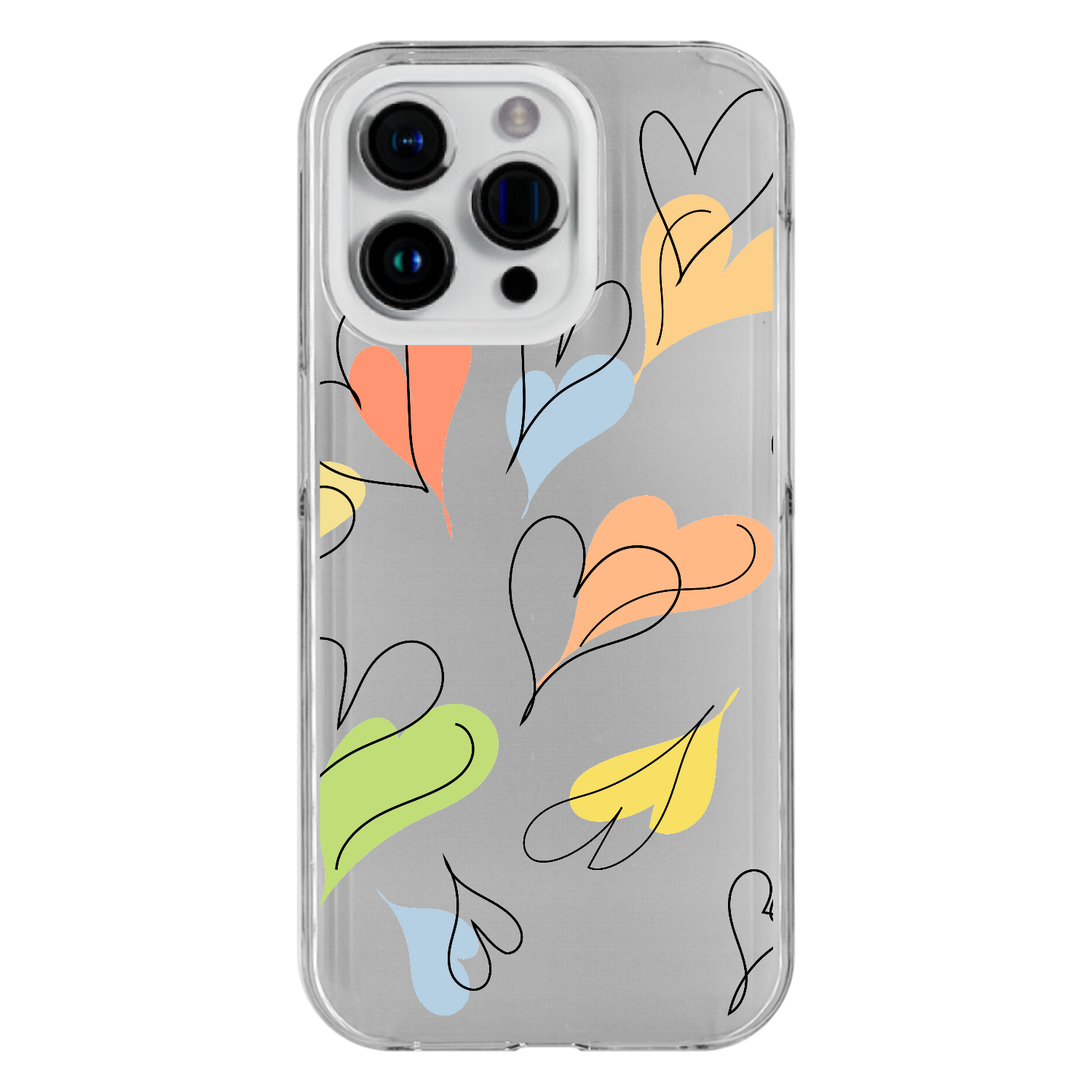 ハートがいっぱいのスマホケース！ iPhone15 Pro (透明) (ハードケース)