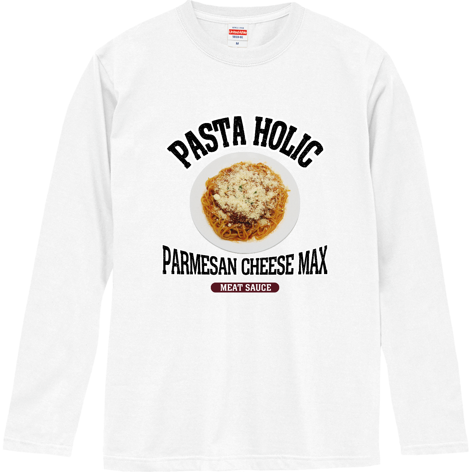 ミートソースパスタ（粉チーズ）（ビンテージ風） ロングスリーブTシャツ