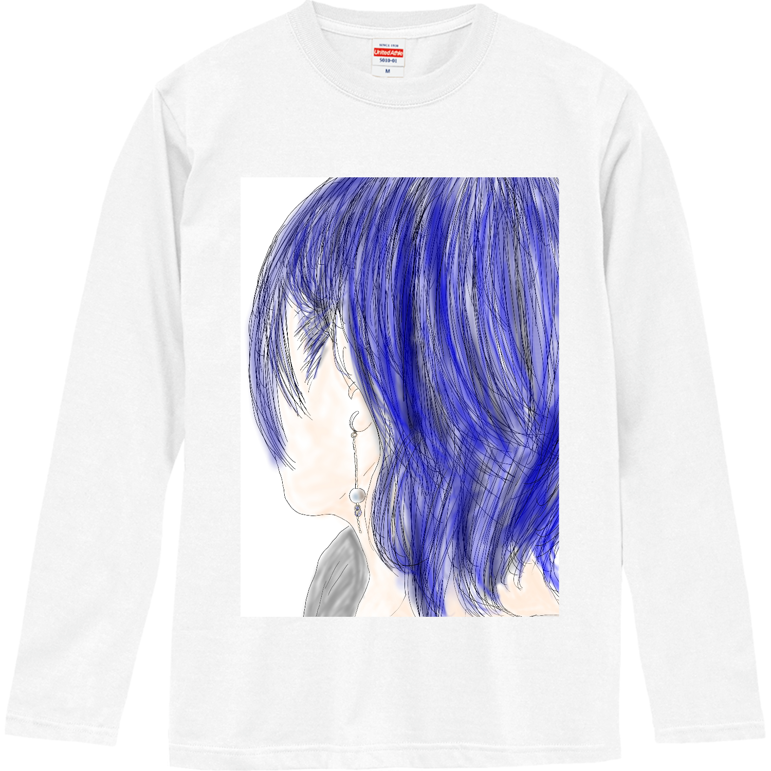青髪ウルフカットの子 ロングスリーブTシャツ