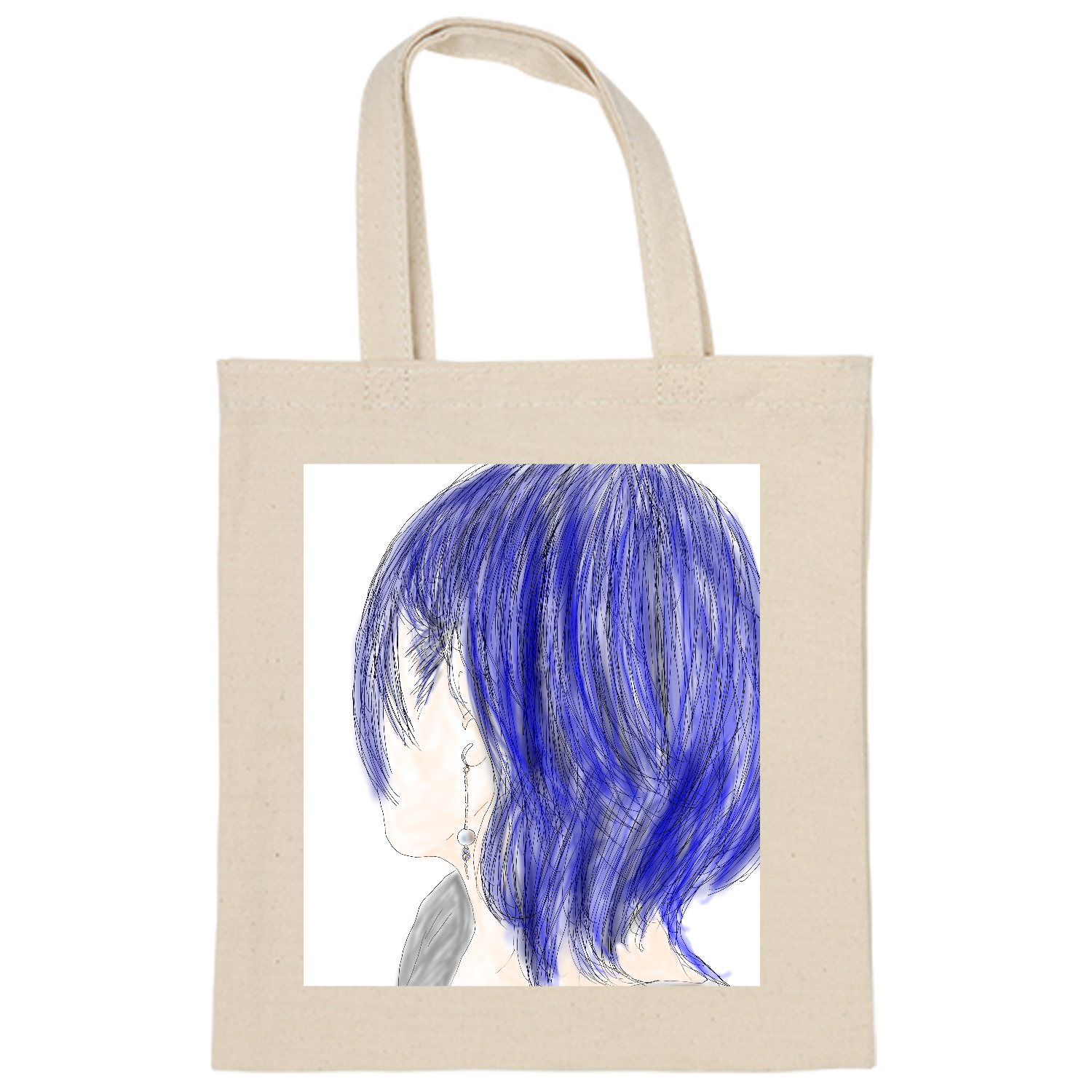 青髪ウルフカットの子 ライトキャンバスバッグ（S)