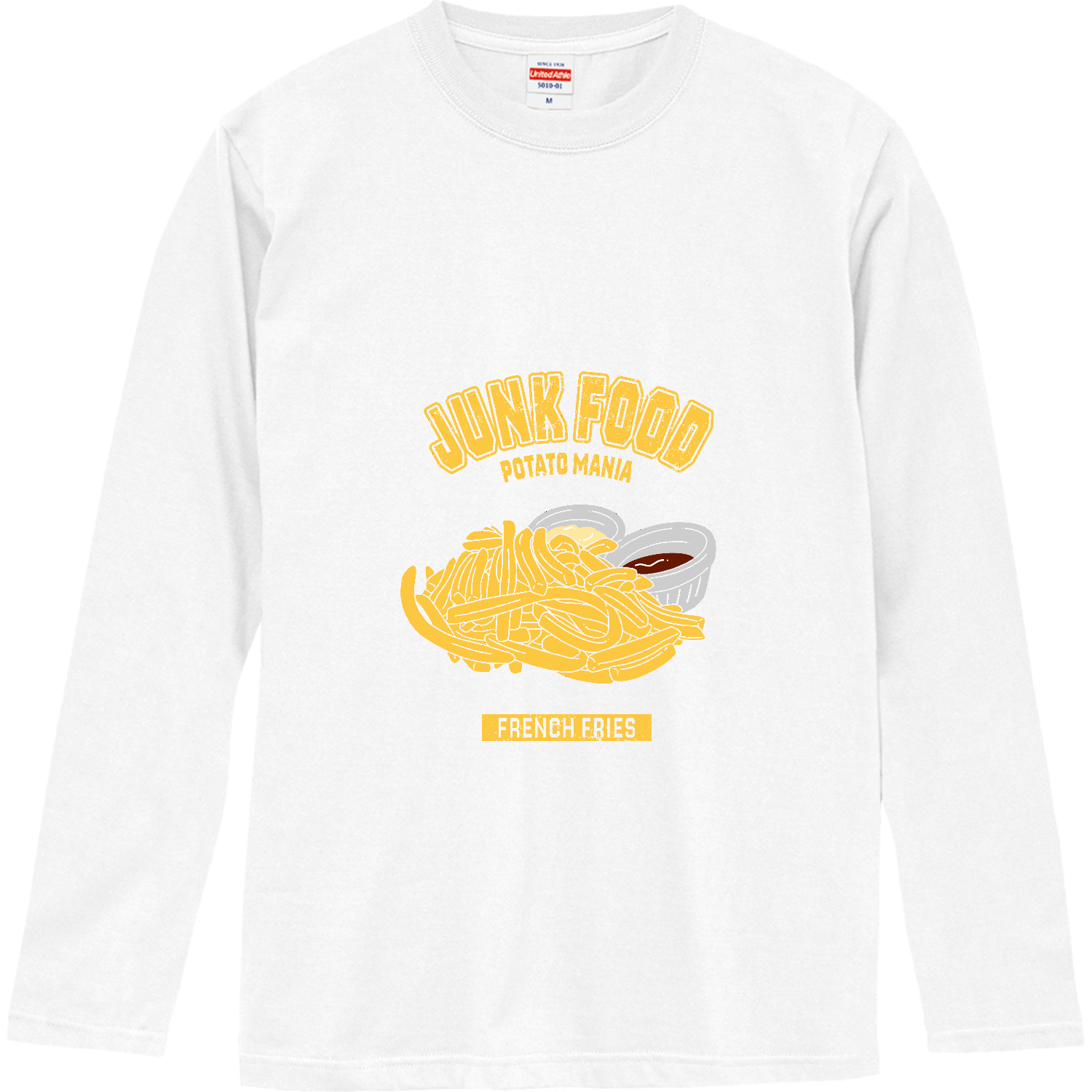細細フライドポテト（カレッジ風イラスト） ロングスリーブTシャツ